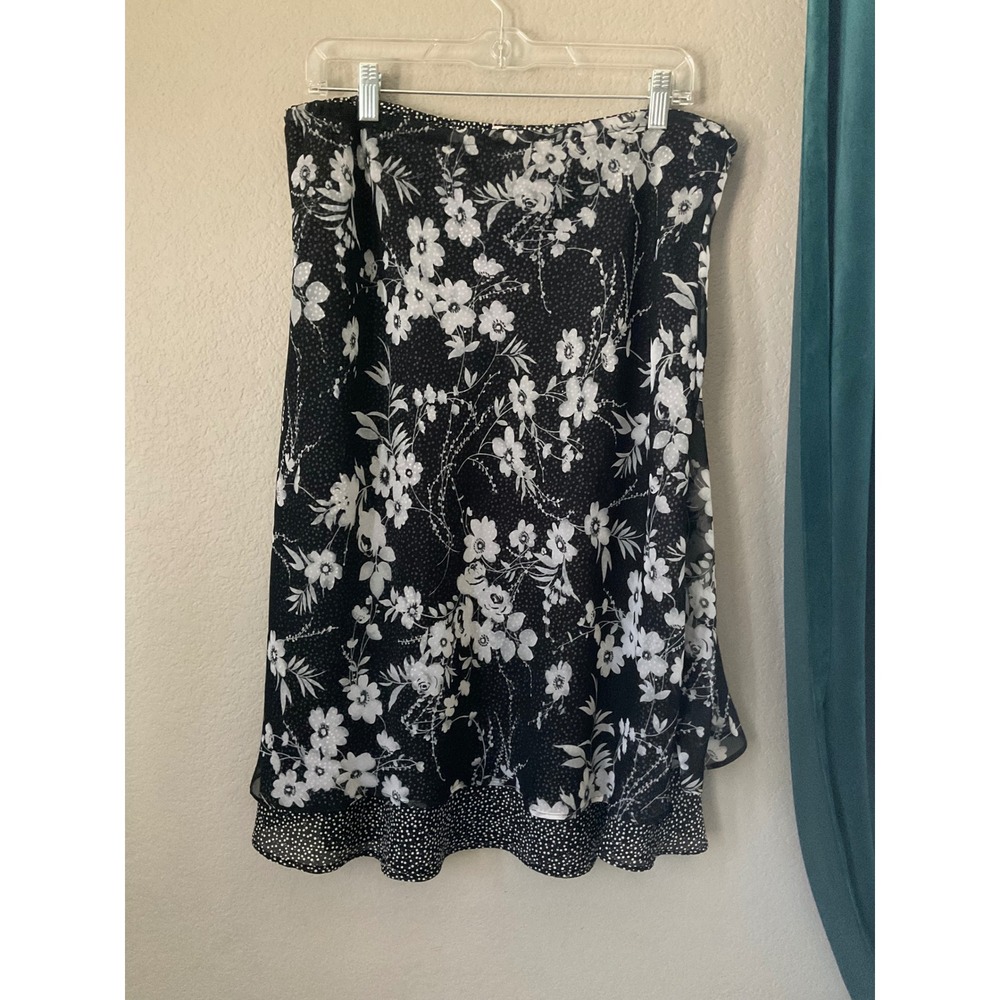 Notations Floral Polka Dot Midi Skirt Black White XL 1773000 Elastic Waist y2k